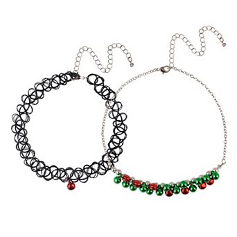 Silver Tone 2 pc Holiday Jingle Bells Choker Set