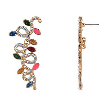 Gold Tone Multi Simulated Stone Bulb Linear Earrings