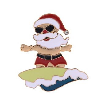 Gold Tone Surfing Santa Pin