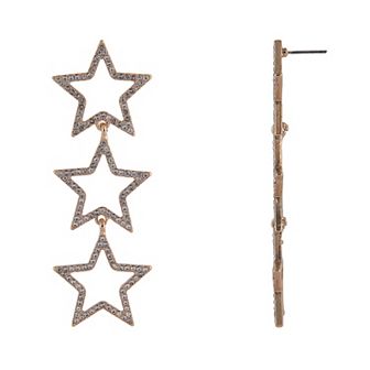 Gold Tone Open Star Linear Crystal Earrings