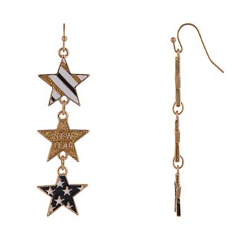 Gold Tone New Year Star Linear Earrings