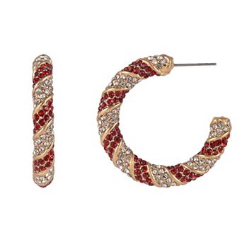 Gold Tone Crystal Stone Hoop Earrings