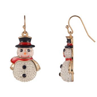 Gold Tone Clear Acrylic Snowman Drop Earrings