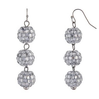Silver Tone Disco Ball Linear Earrings
