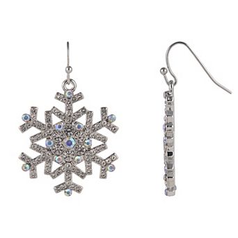 Silver Tone Crystal Stone Snowflake Drop Earrings