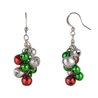 Silver Tone Jingle Bell Dangle Earrings