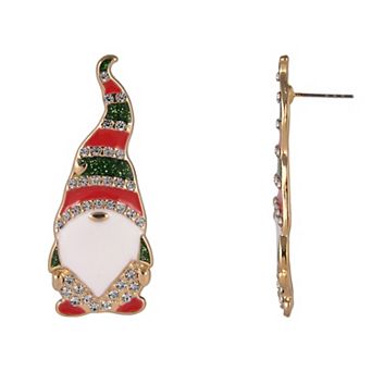 Gold Tone Gnome Simulated Stone Earrings