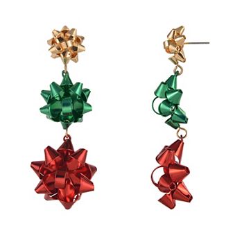 Gold Tone Gift Bow Linear Earrings