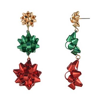 Gold Tone Gift Bow Linear Earrings