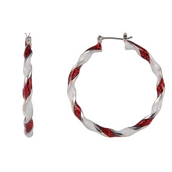 Silver Tone Twisted Hoop Earrings