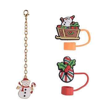 Snowman & Candy Cane 3 pc Straw Topper & Tumbler Charm Set