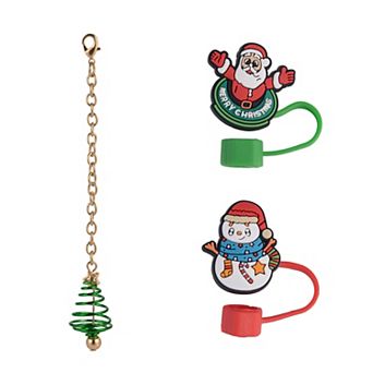 Santa, Snowman & Christmas Tree 3 pc Straw Topper & Tumbler Charm Set
