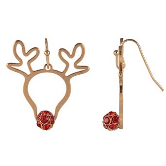 Gold Tone Reindeer Silhouette Simulated Stone Earrings