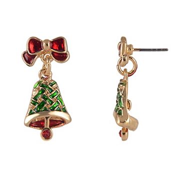 Gold Tone Bell & Bow Accent Earrings