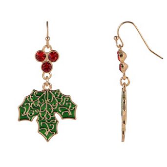Gold Tone Holly Simulated Stone Accent Drop Earrings