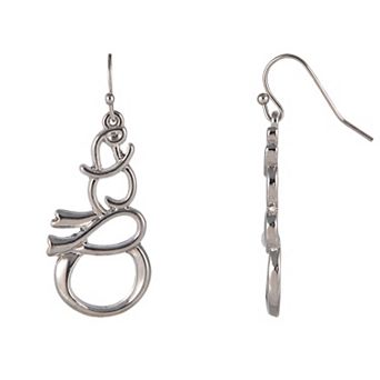 Silver Tone Snowman Silhouette Drop Earrings