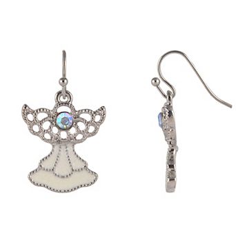 Silver Tone Angel Drop Earrings