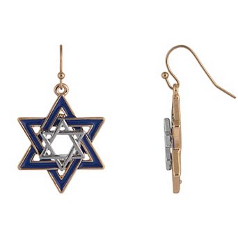 Two Tone Star of David Drop Earrings