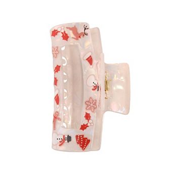 White Acrylic Christmas Print Hair Claw Clip