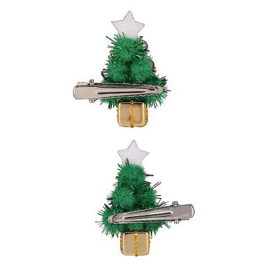 Silver Tone 2-pc. Green Pom Pom Christmas Tree Hair Clip Set