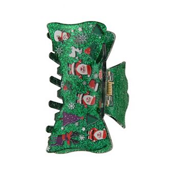 Green Christmas Print Glitter Acrylic Claw Clip