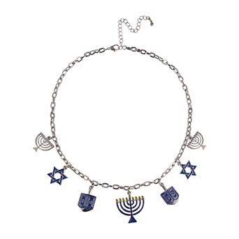 Silver Tone Hanukkah Charm Necklace