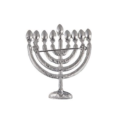 Silver Tone Simulated Stone Menorah Pin