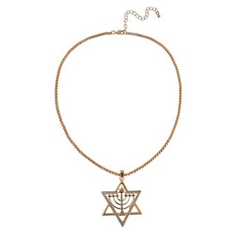Gold Tone Menorah Crystal Accent Pendant Necklace
