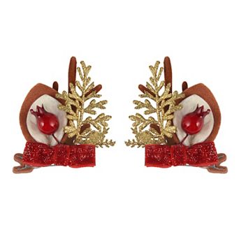 2 pc Fabric Reindeer Ear Hair Clips