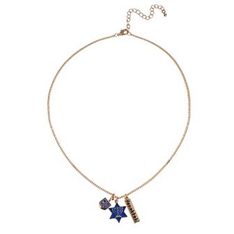 Gold Tone Enamel Hanukkah Theme Charm Pendant Necklace