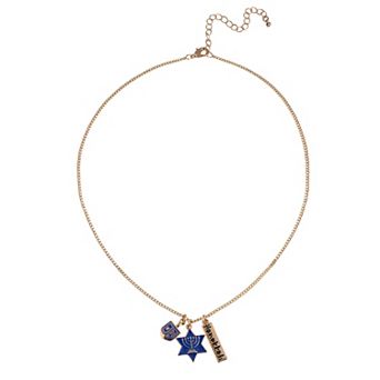 Gold Tone Enamel Hanukkah Theme Charm Pendant Necklace