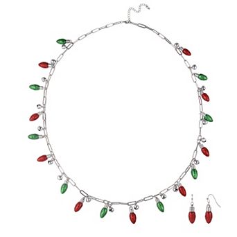 Silver Tone Glitter Bulb Necklace & Earring Set