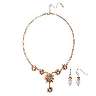 Gold Tone Gift Bow Necklace & Earring Set