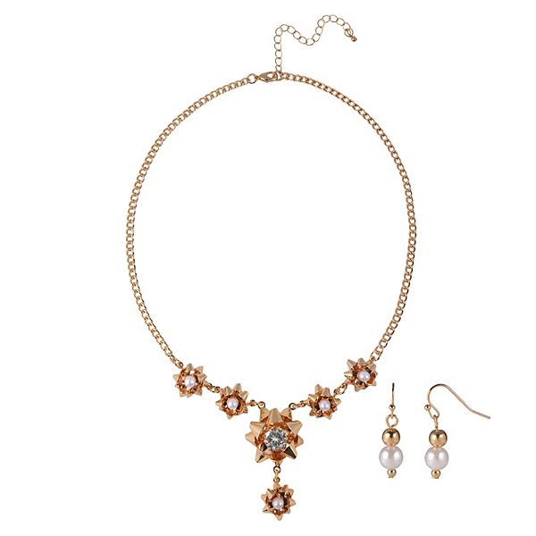 Gold Tone Gift Bow Necklace & Earring Set