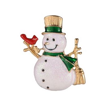 Gold Tone Glitter Enamel Snowman Pin