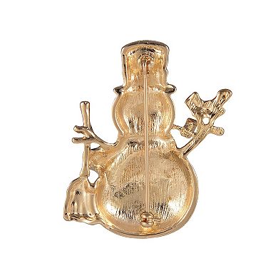 Gold Tone Glitter Enamel Snowman Pin