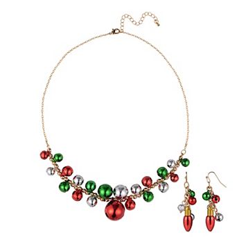 Gold Tone Jingle Bell Necklace & Earring Set