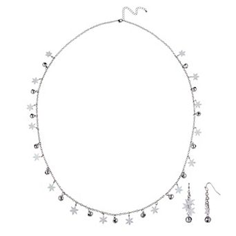 Silver Tone Snowflake Necklace & Earring Set
