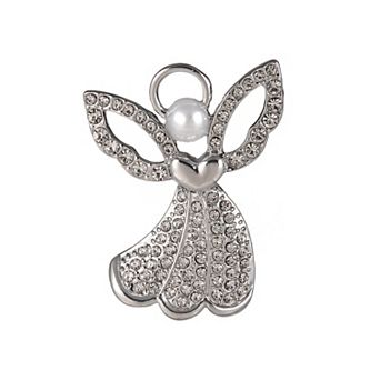Silver Tone Crystal & Simulated Pearl Angel Pin