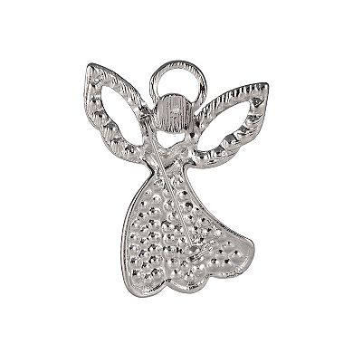 Silver Tone Crystal & Simulated Pearl Angel Pin