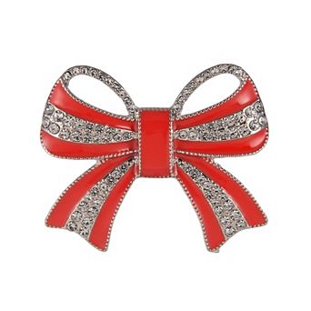 Silver Tone Crystal Bow Pin