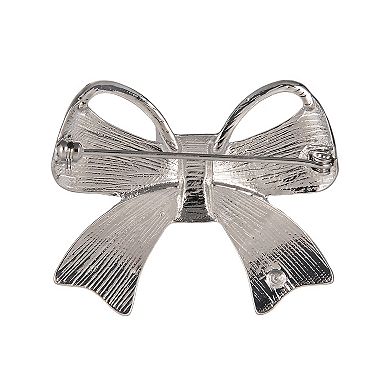 Silver Tone Crystal Bow Pin