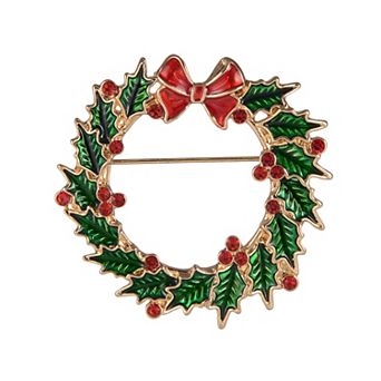 Gold Tone Holly Wreath Pin