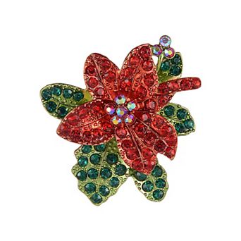Gold Tone Simulated Stone Poinsettia Pin