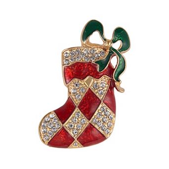 Gold Tone Enamel & Crystal Stocking Pin