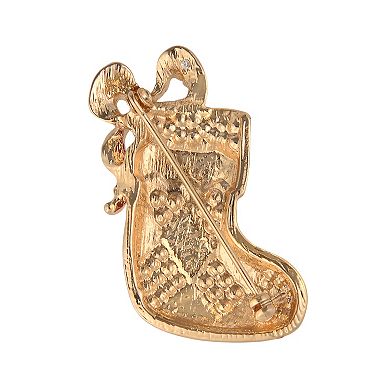 Gold Tone Enamel & Crystal Stocking Pin