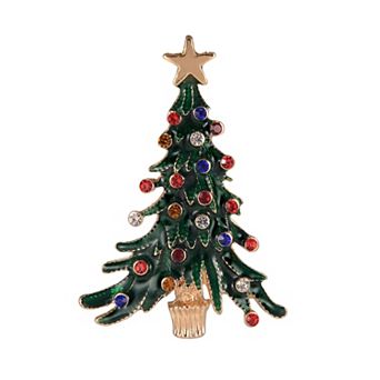 Gold Tone Multi-Colored Simulated Stone Christmas Tree Pin
