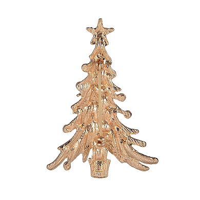 Gold Tone Multi-Colored Simulated Stone Christmas Tree Pin