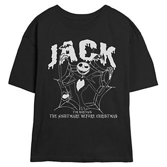 Juniors' Disney's The Nightmare Before Christmas Jack Skellington Spider Web And Bats Skimmer Graphic Tee