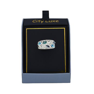 City Luxe Silver Tone Marquise Crystal Ring